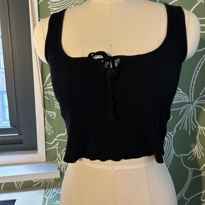 OAK + FORT Black Ribbed Crop Top